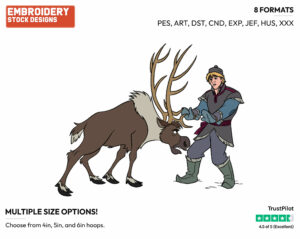 Kristoff, Sven - Disney's Frozen - Embroidery Design in 3 sizes & 8 formats