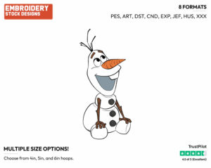 Olaf Sitting Down, Smiling - Disney's Frozen - Embroidery Design in 3 sizes & 8 formats