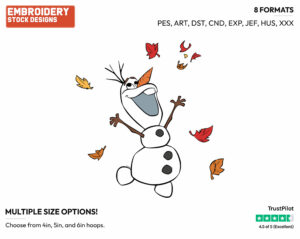 Olaf Cheering Amid Falling Leaves - Disney's Frozen - Embroidery Design in 3 sizes & 8 formats
