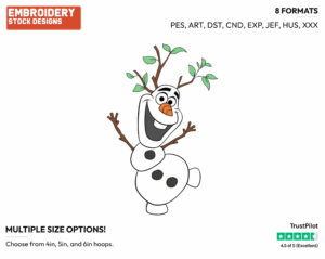 Olaf In Spring, Growing Leaves On Branches - Disney's Frozen - Embroidery Design in 3 sizes & 8 formats