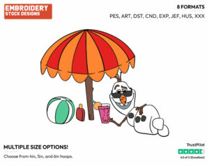 Olaf On Beach - Disney's Frozen - Embroidery Design in 3 sizes & 8 formats