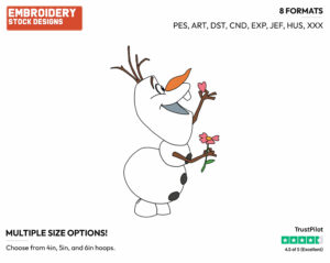 Olaf, Flower - Disney's Frozen - Embroidery Design in 3 sizes & 8 formats