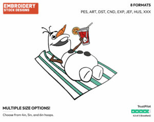 Olaf On The Beach In Summer - Disney's Frozen - Embroidery Design in 3 sizes & 8 formats
