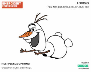 Olaf Sliding - Disney's Frozen - Embroidery Design in 3 sizes & 8 formats