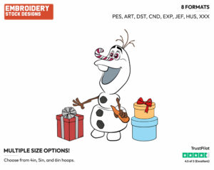 Olaf With Candy Cane Nose Surrounded By Presents - Disney's Frozen - Embroidery Design in 3 sizes & 8 formats