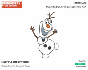 Olaf - Disney's Frozen - Embroidery Design in 3 sizes & 8 formats