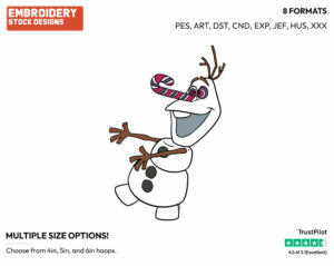 Olaf With Candy Cane Nose - Disney's Frozen - Embroidery Design in 3 sizes & 8 formats