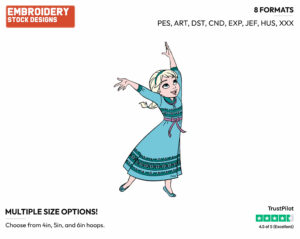 Young Elsa - Disney's Frozen - Embroidery Design in 3 sizes & 8 formats