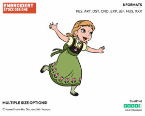 Young Anna Running - Disney's Frozen - Embroidery Design in 3 sizes & 8 formats