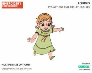 Young Anna - Disney's Frozen - Embroidery Design in 3 sizes & 8 formats