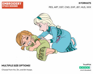 Young Elsa, Anna - Disney's Frozen - Embroidery Design in 3 sizes & 8 formats