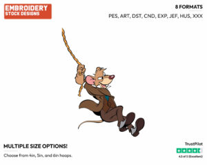 Basil Swinging From Rope - Disney's The Great Mouse Detective - Embroidery Design in 3 sizes & 8 formats
