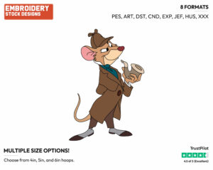 Basil With His Pipe - Disney's The Great Mouse Detective - Embroidery Design in 3 sizes & 8 formats