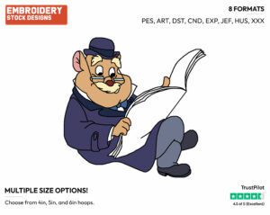Dawson Reading The Paper - Disney's The Great Mouse Detective - Embroidery Design in 3 sizes & 8 formats