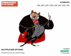 Ratigan - Disney's The Great Mouse Detective - Embroidery Design in 3 sizes & 8 formats