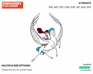 Meg Riding Pegasus - Disney's Hercules - Embroidery Design in 3 sizes & 8 formats