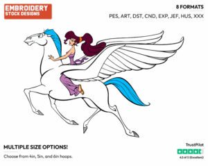 Meg Riding Pegasus - Disney's Hercules - Embroidery Design in 3 sizes & 8 formats