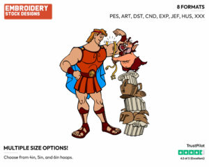 Phil Measuring Hercules' Bicep - Disney's Hercules - Embroidery Design in 3 sizes & 8 formats