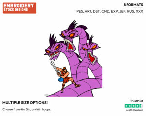 Hercules Fighting The Hydra - Disney's Hercules - Embroidery Design in 3 sizes & 8 formats