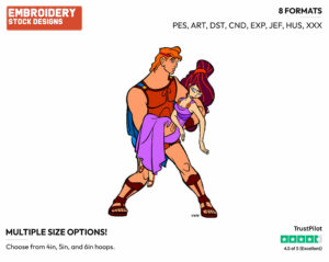 Hercules Carrying Meg - Disney's Hercules - Embroidery Design in 3 sizes & 8 formats