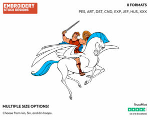 Hercules Riding Pegasus - Disney's Hercules - Embroidery Design in 3 sizes & 8 formats