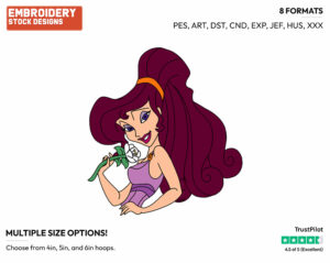 Meg Holding A Flower - Disney's Hercules - Embroidery Design in 3 sizes & 8 formats