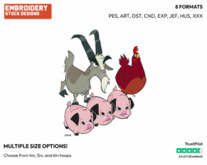 Jeb, Piggies, Rooster - Disney's Home on the Range - Embroidery Design in 3 sizes & 8 formats