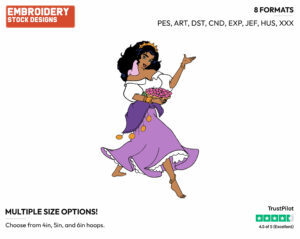 Esmeralda Singing - Disney's The Hunchback of Notre-Dame - Embroidery Design in 3 sizes & 8 formats
