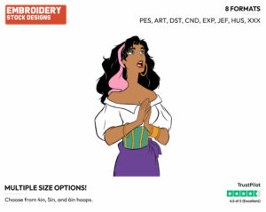 Esmeralda Singing - Disney's The Hunchback of Notre-Dame - Embroidery Design in 3 sizes & 8 formats