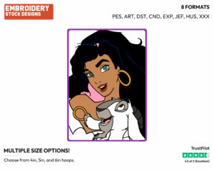 Esmeralda, Djali - Disney's The Hunchback of Notre-Dame - Embroidery Design in 3 sizes & 8 formats