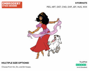 Esmeralda, Djali - Disney's The Hunchback of Notre-Dame - Embroidery Design in 3 sizes & 8 formats