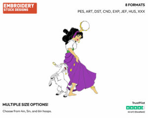 Esmeralda, Djali - Disney's The Hunchback of Notre-Dame - Embroidery Design in 3 sizes & 8 formats