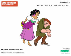 Quasimodo, Esmeralda - Disney's The Hunchback of Notre-Dame - Embroidery Design in 3 sizes & 8 formats