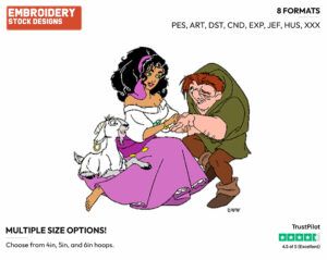 Quasimodo, Esmeralda, Djali - Disney's The Hunchback of Notre-Dame - Embroidery Design in 3 sizes & 8 formats
