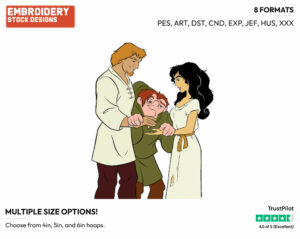 Quasimodo, Phoebus, Esmeralda - Disney's The Hunchback of Notre-Dame - Embroidery Design in 3 sizes & 8 formats