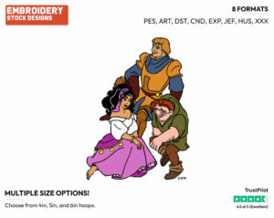Phoebus, Esmeralda, Quasimodo - Disney's The Hunchback of Notre-Dame - Embroidery Design in 3 sizes & 8 formats