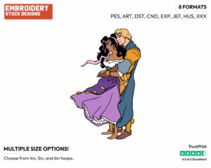 Phoebus Holding Esmeralda In His Arms - Disney's The Hunchback of Notre-Dame - Embroidery Design in 3 sizes & 8 formats