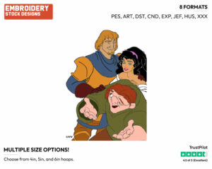 Phoebus, Esmeralda, Quasimodo - Disney's The Hunchback of Notre-Dame - Embroidery Design in 3 sizes & 8 formats