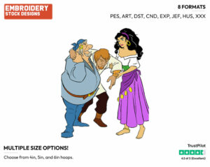 Phoebus, Esmeralda - Disney's The Hunchback of Notre-Dame - Embroidery Design in 3 sizes & 8 formats
