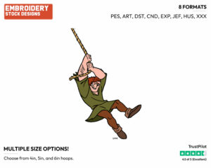 Quasimodo Swinging From Rope - Disney's The Hunchback of Notre-Dame - Embroidery Design in 3 sizes & 8 formats