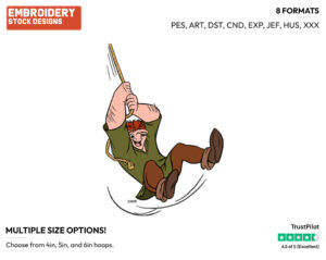 Quasimodo Swinging From Rope - Disney's The Hunchback of Notre-Dame - Embroidery Design in 3 sizes & 8 formats