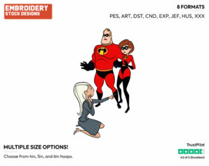 Mr. Incredible, Mirage, Elastigirl - Disney's The Incredibles - Embroidery Design in 3 sizes & 8 formats