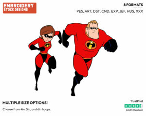 Mr. Incredible, Elastigirl - Disney's The Incredibles - Embroidery Design in 3 sizes & 8 formats