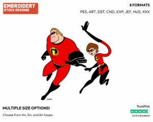 Mr. Incredible, Elastigirl - Disney's The Incredibles - Embroidery Design in 3 sizes & 8 formats