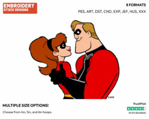 Young Mr. Incredible, Elastigirl - Disney's The Incredibles - Embroidery Design in 3 sizes & 8 formats