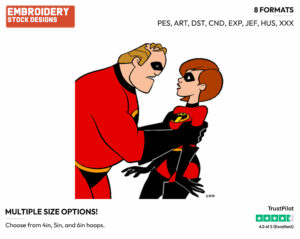 Mr. Incredible, Elastigirl - Disney's The Incredibles - Embroidery Design in 3 sizes & 8 formats