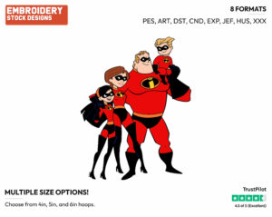Mr. Incredible, Elastigirl, Violet, Dash - Disney's The Incredibles - Embroidery Design in 3 sizes & 8 formats