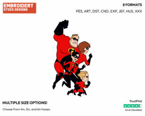 Mr. Incredible, Elastigirl, Violet, Dash - Disney's The Incredibles - Embroidery Design in 3 sizes & 8 formats