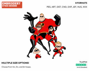 Mr. Incredible, Elastigirl, Violet, Dash - Disney's The Incredibles - Embroidery Design in 3 sizes & 8 formats