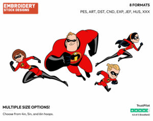 Mr. Incredible, Elastigirl, Violet, Dash - Disney's The Incredibles - Embroidery Design in 3 sizes & 8 formats